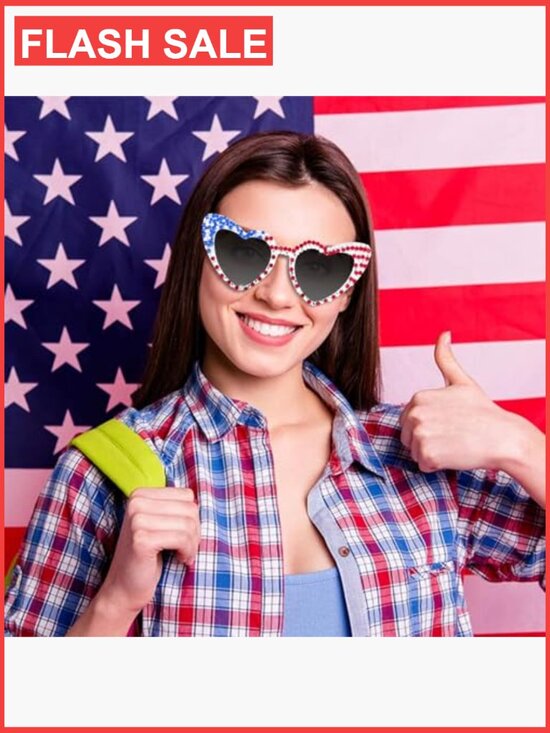 Patriotic Heart Sunglasses with Rhinestones - Fourth of July Party Glasses main image 6